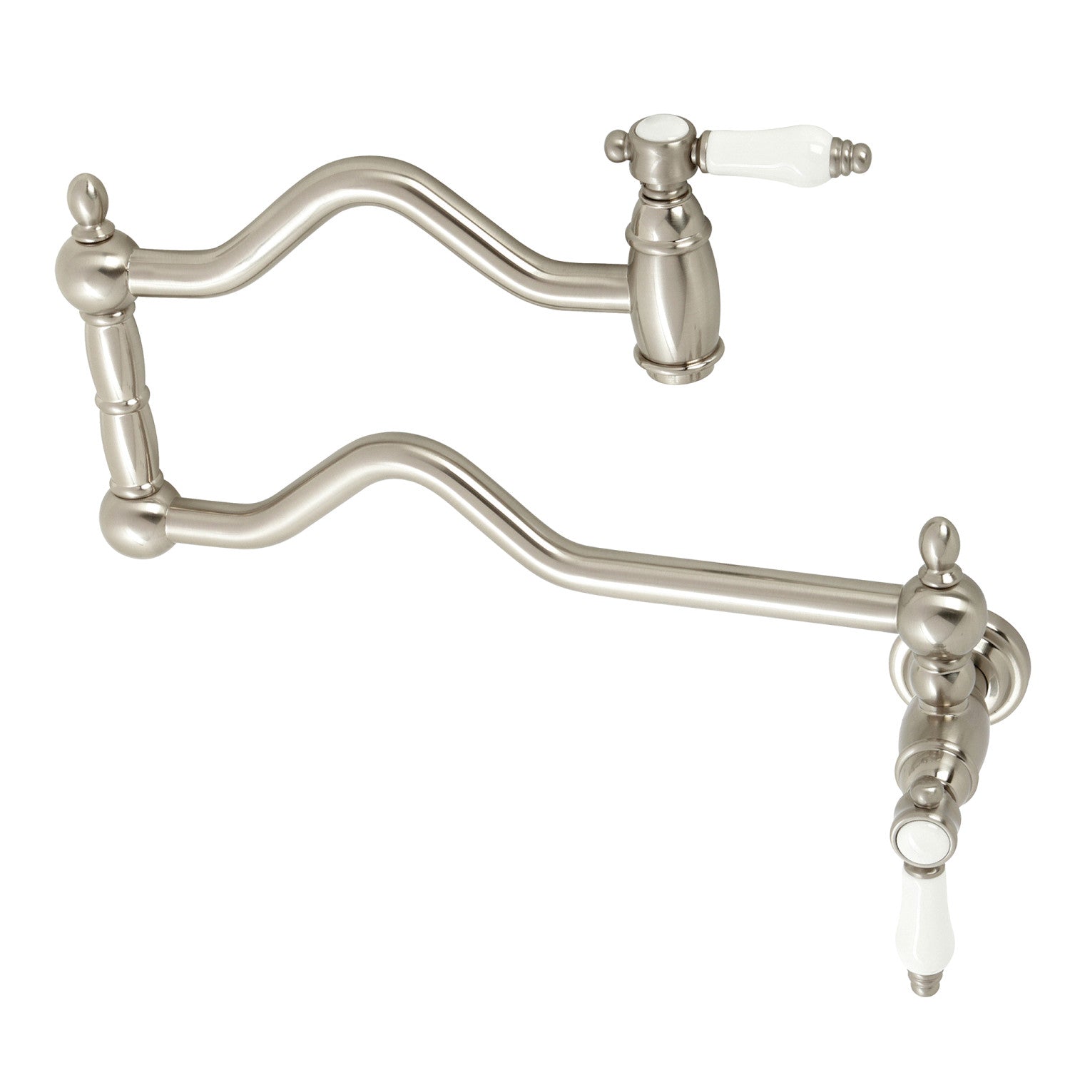 Kingston Heirloom KS2108BPL - Bel-Air Two-Handle 1-Hole Wall Mount Pot Filler Faucet, Brushed Nickel — image 1
